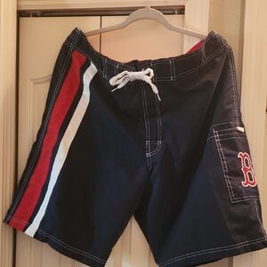 Genuine Merchandise Navy Swim Shorts with Red and White Stripes